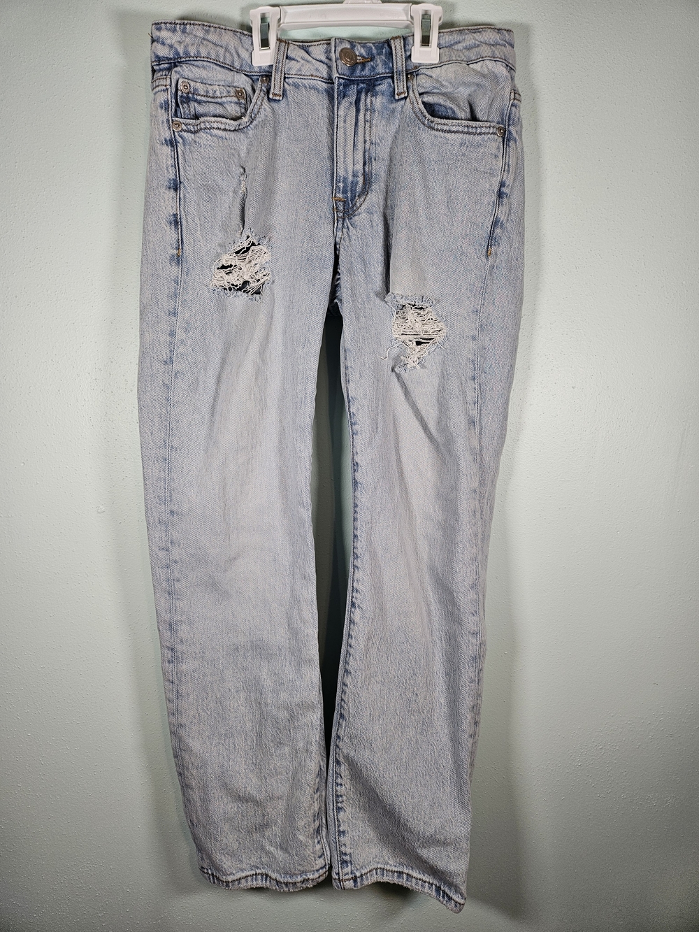 Aeropostale Faded Light Blue Distressed Straight Leg Jeans